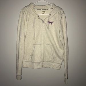 Light Gray Sequin Pink Zip-up